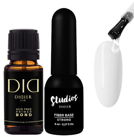 DIDER LAB Premium Acid Free Bond Nail Primer for Gel Nails 15ml - Clear Fiber Nail Base Coat Gel Polish Strong 8ml - Nail Prep Kit for LED UV Gel Nail Polish - Long-Lasting Nail Gel Polish Solution