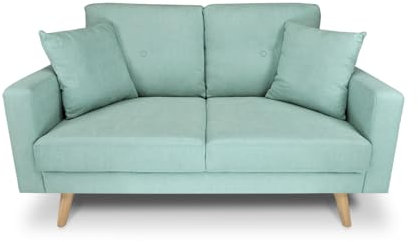 SAMIRA Divano 2 posti con piedi in legno mod. Cloe (Tessuto vellutato, verde tiffany)