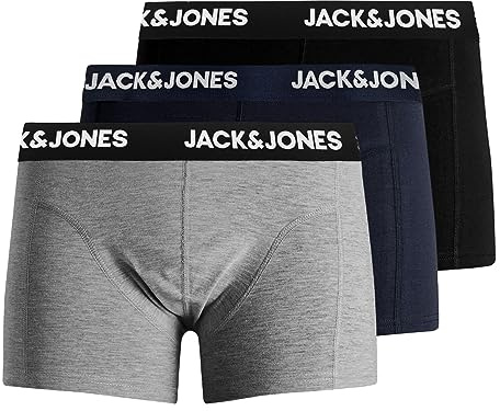 JACK & JONES Herren Unterhosen Shorts Boxershorts Trunks 3er Pack, Farbe:Mehrfarbig, Wäschegröße:XL, Artikel:- Black/Blue Night