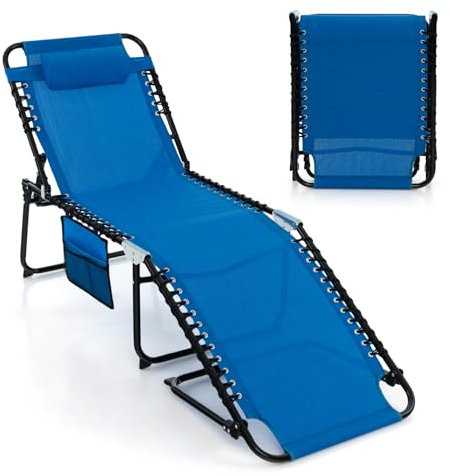 GIANTEX Sonnenliege klappbar Gartenliege, Campingliege Strandliege Verstellbarer Rückenlehne & Kopfstütze, Liegestuhl Liegesessel mit Seitentasche, Liege Reiseliege Relaxliege bis 150 kg belastbar