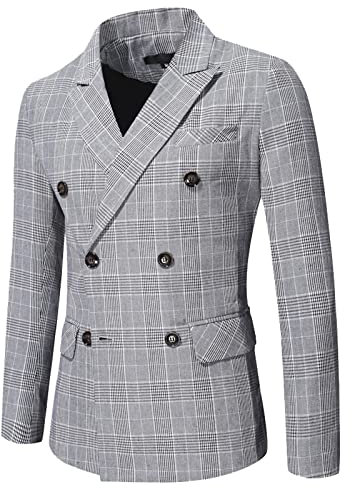 Sakko Blazer vintage à carreaux 2024 coupe ajustée élégante pour homme à rayures pour le printemps et l'automne Veste de costume pour les loisirs pour mariage et affaires, Gris foncé/13, M