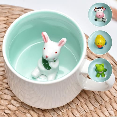 Bocguy Tasse 3D, tasse de lapin, tasse mignonne d'animal, tasses en céramique, tasse 3D mignonne, cadeaux de tasses drôles pour l'anniversaire de Noël (350ML)