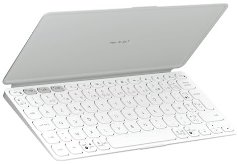 Logitech Keys-to-Go 2, Clavier Bluetooth Portable pour Tablette avec Coque intégrée, Clavier sans Fil Ultra-Mince pour Windows, Android, Linux, iPad, iPhone, Mac, Apple TV, Français AZERTY-Gris Clair