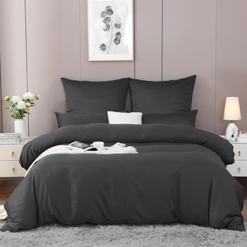 SOULFUL Kühlend Bettwäsche 155x220 Baumwolle, Mako Satin Bettwäsche-Sets mit Reißverschluss, Zertifiziert Oeko-TEX, Enthält 1 Bettbezug 155x220 und 1 Kissenbezug 80x80, Dark Gray
