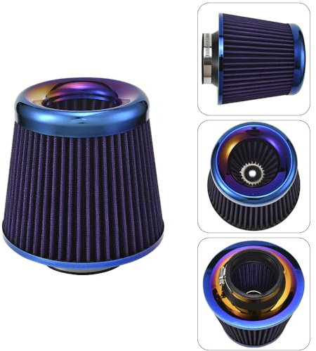 XhuangTech Car Air Intake Filter, 76mm/3.0” Universal High Performance Cold Air Intakes, Bluing Washable & Reusable Ram Air Filter Induction Kit with Clamp Ring for Car/Motorcycle/Boat (Purple)