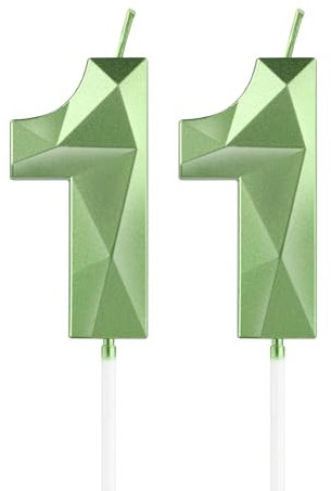 Grüne Kerzen zum 11th Geburtstag, 3D Grüne Zahl 11 Kerze für Kuchen, Junge Mädchen 11th Geburtstag Dekorationen, Grüne Kuchendekorationen, Grüne Kerze Kuchen für Geburtstagsfeier Hochzeitstag