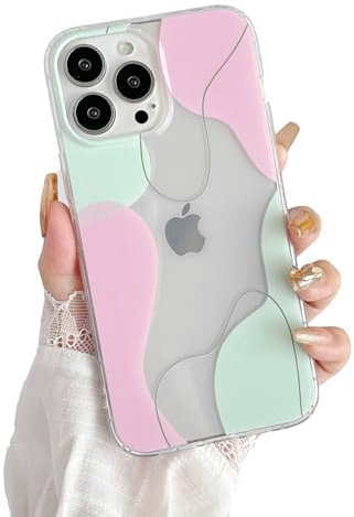 DEFBSC Compatible with iPhone 16 Pro Case, Transparent Color Mix Aesthetic Design Soft TPU Bumper Slim Thin Shock-Absorbing Protective Phone Cover - Green Pink