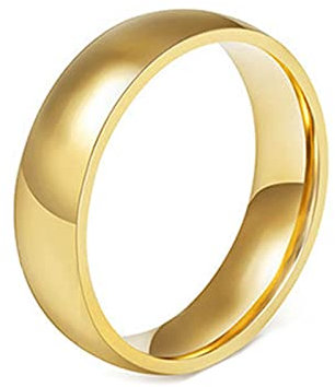 Grewod Trauringe Hochzeit, 6MM Edelstahl Herren Ring Gold Ring Poliert Verlobungsring und Ehering Größe 47 (15.0)