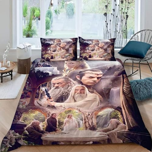 LORDOS Bettwäsche 135x200 cm & 1 Kissenbezug 80x80 cm - Der Herr der Ringe Bettbezüge aus Atmungsaktivem Mikrofaser, Superweiches Bettbezug Set 2teilig