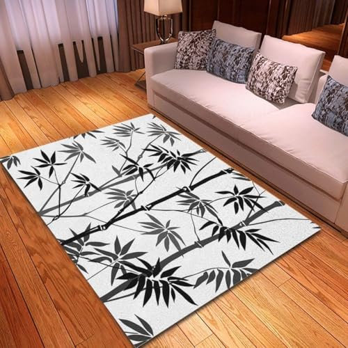 HATEGE Tapis Salon 120 x 170 cm Bambou, Tapis Chambre Lavable 3D Noir Et Blanc, Tapis de Salon Bambou, Tapis de Cuisine ZP2750