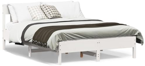 THOYTOUI Massivholzbett mit Kopfteil Weiß 120x190 cm Kiefer, Tagesbett Bett Doppelbett Bettrahmen Geeignet für Schlafzimmer Studentenwohnheim Wohnungen Gästezimmer