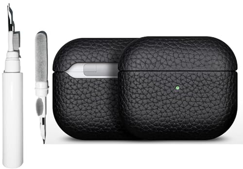 Echtleder-Hülle kompatibel mit AirPods 4 / mit aktiver Geräuschunterdrückung, authentisches Kieselleder, Retro, luxuriös, stoßfest, kabelloses Laden, mit Reinigungsset