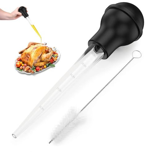 Turkey Baster, Large Pipette with Cleaning Brush, 30ml Silicone Liquid Droppers Baster for Cooking BBQ Baking, Essential Kitchen Gadgets Basting Syringe