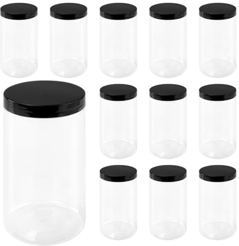 HONYUET 12PCS 1000ml Plastic Jars with Lids, 32oz Clear Empty Food Storage Spice Jars for Dry Goods, Noodles, Spices