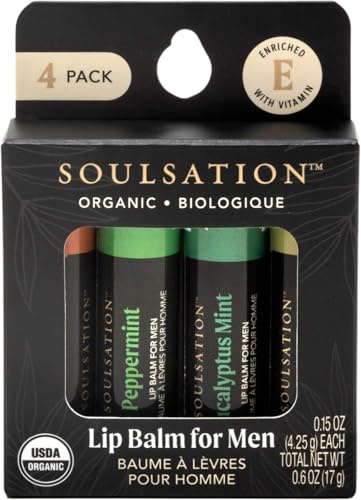 SOULSATION - Lip Balm for Men - 4 Flavours - Eucalyptus Mint, Peppermint, Citrus and Unscented