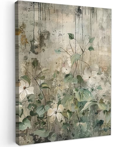 MuchoWow© Leinwand Bilder 60x80 cm Wanddeko Wohnzimmer Aesthetic Room Decor Deko Zimmer Wandbilder Modern Bild auf Leinwand Blumen - Laub - Abstrakt - Modern