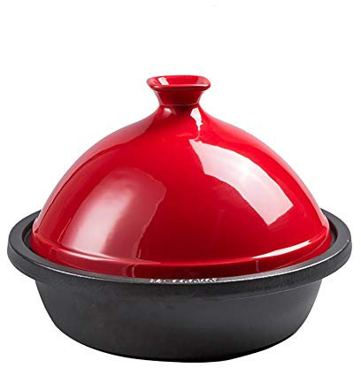 SHOUKAII Emaille-Suppentopf, Suppentopf mit Deckel, Suppentopf, Geschirr, robuste Emaille-Beschichtung, Induktionsherd, Gasherd, universell(Red,3L)