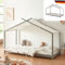 DELUKE® Kinderbett 90x200 Kali - mit Matratze, Lattenrost | Haus-Optik mit Dach| Einzelbett aus Holz Hausbett Kinderzimmer Montessori Bett, Grau