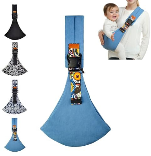 Babytrage für Neugeborene und Kleinkinder, Verstellbare Tragetuch für Kinder, Hüfttrage für Kleinkinder, Baby-Seitentrage mit Schultergurt, Babytrage Seitlich, Kindertrage bis 25kg (Blau)