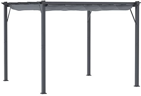Outsunny Pérgola con Techo Retráctil Pérgola de Aluminio 3x3 m Cenador con Tela de Poliéster Resistente al Agua Anti-UV Pabellón para Jardín Patio Terraza Exterior Gris