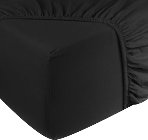 DoubleDry Spannbettlaken Jersey 90x200cm - 100% Baumwolle - Spannbetttuch - 28cm Steg - Schwarz
