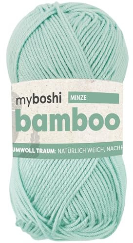 myboshi Bamboo, natürlich weiches Bambus-Baumwollgarn, zum Häkeln und Stricken, strapazierfähig, 50g, 125m, Grün (Minze), 1 Knäuel