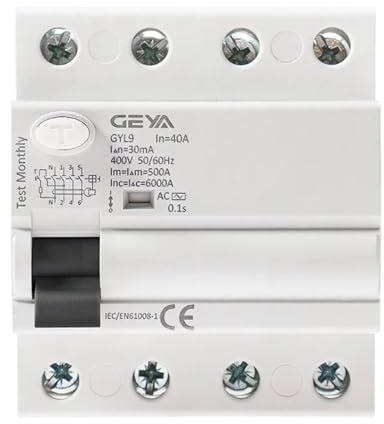 YPEZASDLW Disyuntor diferencial de Corriente Residual de CA GYL9, Interruptor de Seguridad 4P, 25 A, 40 A, 63 A y 100 A(30mA,4P 63A)