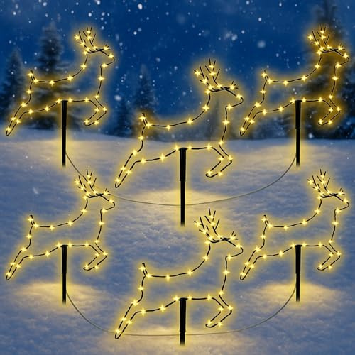 Fiada 6 Stück 30 cm LED Gartenstecker Hirsch mit Timer Batterie Garten Deko Beleuchtung mit Erdspieß Hirsch Weihnachtsbeleuchtung Außen Weihnachten Winter Outdoor Terrasse Leuchthirsch Deko Rasen Weg