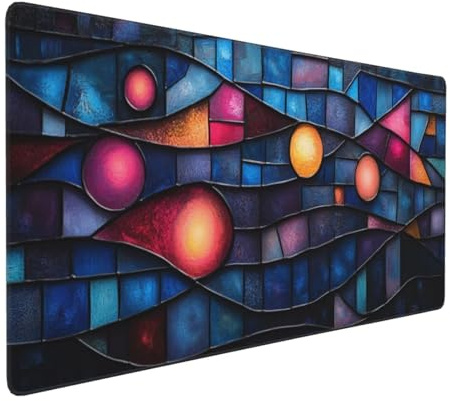 Tappetino per Mouse Gaming,600x300x3mm XXL Grande Tappetino Mouse Cerchi colorati Tappetini Tastiera Scrivania con Base in Gomma Antiscivolo,Mouse Mat con Bordi Cuciti per Computer,PC,Laptop J-7059