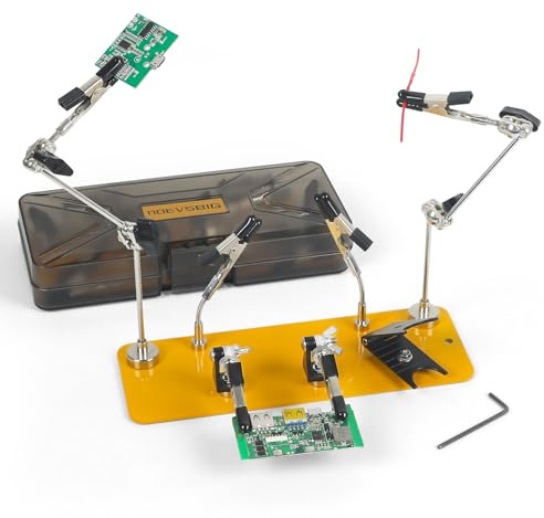 NOEVSBIG Dritte Hand Lötstation mit 6 Flexiblen Armen, stabiler Metallbasis, Lötkolbenhalter, Helfen Hände Mit 360° verstellbare Klammern – Löthilfe für Elektronik, PCB-Reparatur