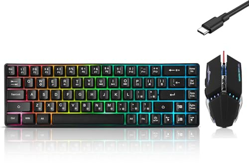 Guiheng Wired 60% Gaming Keyboard and Mouse Combo, Ultra-Compact 61 Keys RGB Backlit Mini Keyboard, Lightweight 3200 DPI Optical, Wired Gaming Set for Windows,PC, MAC PS5 Xbox Gamer(Black)
