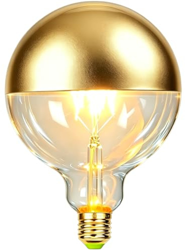 TIANFAN G125 Schattenfreie LED-Lampe, 6W Dimmbar, Goldoberteil/Spiegel, 2700K Warmlicht, E27, Retro-Industrie-Edison-Dekor