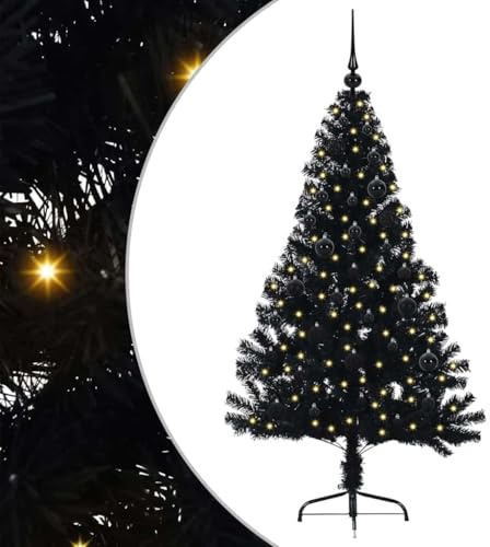 vidaXL Artificial Pre-lit Christmas Tree Black 150 cm PVC, Modern Cone-Shaped Outdoor Christmas Tree, USB Holiday Lighting, LED Display, Festive Seasonal Decor for Living Room Garden