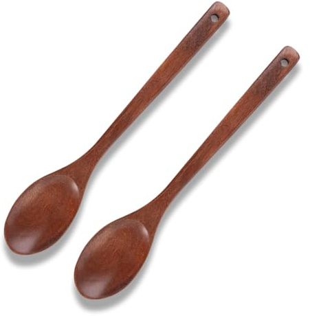 Wooden Spoon - 2Pcs Wooden Spoons for Cooking,Wooden Spoons, 12.59 inch Teak Wooden Spoons, Spoon Wood Soup Spoons, Long Handle Woodens Teaspoons for Tea Coffee Jam Sugar Ice Cream