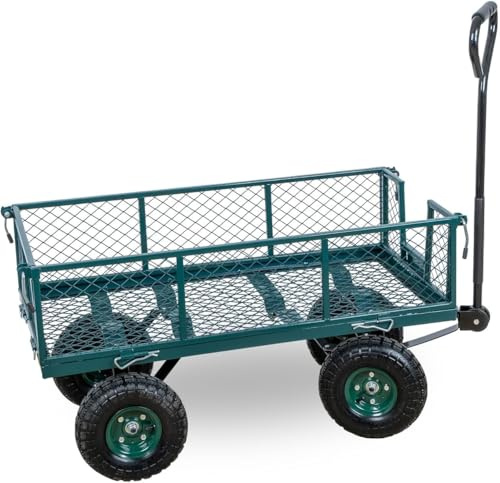 Gitterwagen Transportwagen bis 300kg – Robuster Handwagen mit Luftreifen, Abnehmbare Gitterwände, Ideal für Garten, Hof, Baustelle, Metallkonstruktion, Belastbar für schwere Lasten
