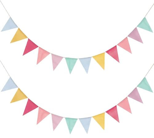 2 Stück Wimpelkette, 8M 24 Flaggen Wimpelkette Outdoor Wetterfest, Girlande Dekoration Regenbogen Deko für Matschküche Geburtstag Kinderzimmer Party Hochzeit Festival Luftschlangen Regenbogen Deko