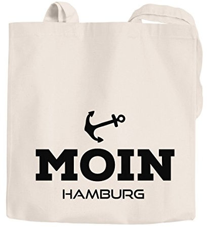 Jutebeutel Stofftasche Moin Hamburg Anker Anchor Baumwolltasche Moonworks® natur 2 lange Henkel