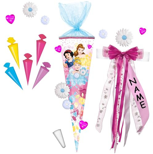 alles-meine.de GmbH mit 3-D Effekt - Blumen & Blüten ! Set Schultüte + 5 kleine Zuckertüten - Princess - Schneewittchen - Belle - Cinderella - 85 cm - eckig - incl. ind..