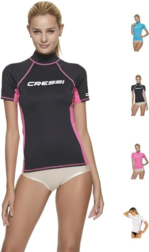 Cressi Damen Rash Guard Kurzarm, UV-Schutz UPF 50+, Schwarz/Rosa, S/2 (38)