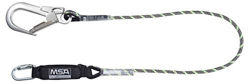 MSA Shock Absorbing Lanyard Kernmantel rope 1,8m long Single leg Steel twist lock Alu scaffold hook Leading edge approved EN 355