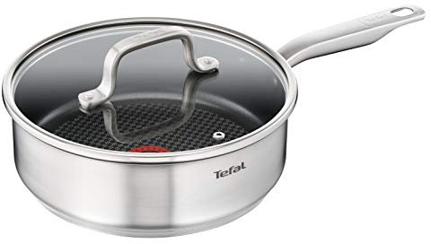 Tefal Virtuoso E49132 Poêle à frire en acier inoxydable, céramique, gaz, halogène, induction, 250 °C, verre