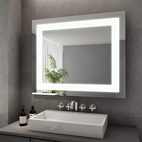 ELEGANT Badspiegel mit LED Beleuchtung 60x50 cm Energiesparend LED Badspiegel Lichtspiegel kaltweiß IP44 Wandspiegel Badezimmerspiegel mit licht