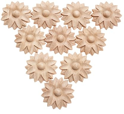 MUXSAM 10Pcs Wooden Flower Appliques Little Corner Onlay Decals Unpainted Wood for Crafting, Woodcarving Decorative Appliques for Wall Cabinet Door Window Dresser Pew Mirro, Furniture Decor 4x4cm