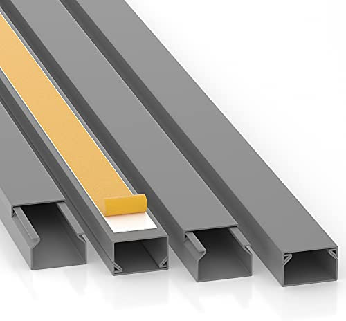 CILSON Kabelkanal 20 m | 20x 1 m Lang, 25x16 mm Breite x Höhe, Grau, Selbstklebend, Wand- und Deckenkanal mit Bodenlochung, Kabelleiste, Kabelschutz, Schreibtisch