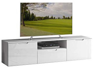 Meuble TV Blanc laqué 2 Portes 1 tiroir - Design Moderne Contemporain - Pure