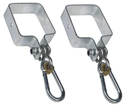 h2i Schaukelhaken Eckig | Stahl verzinkt | 90 x 90 mm | 2 Stück | stabile korrosionsbeständige Sicherheits-Schaukelschelle mit Karabinerhaken | Manschettenhaken für Seile Schaukel Strickleiter