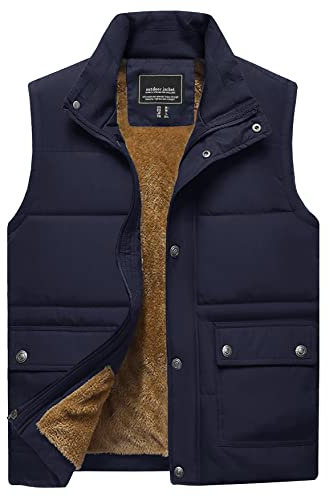 TACVASEN Gilets for Men Winter Quilted Fleece Gilet with Pockets Sleeveless Outdoor Warm Jacket Windproof Gillette Body warmer Navy Blue,XL