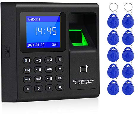 FTSTech 1.8inch TFT Fingerprint Access Control System RFID Card Password Keypad Support 1000 Users USB Time Recorder Attendance Machine +10 Keyfobs Card
