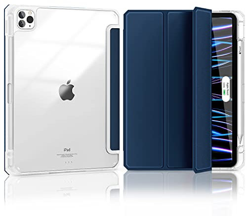 Gahwa Hülle für iPad Pro 11 2022 & 2021 & 2020 & 2018 mit Stifthalter (Unterstützt 2. Gen Pencil Ladefunktion) - Ultradünn Schutzhülle mit Transparenter Rückseite, Auto Sleep/Wake, Navy Blau
