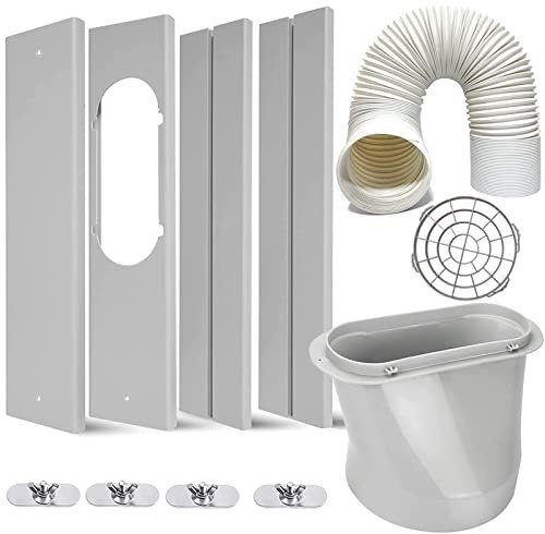 LEZIFU Kit portable pour grille d'aération de fenêtre CA, 3 pièces avec plaque coulissante + adaptateur de fenêtre 15,9 cm + tuyau d'échappement 15 cm + 2 pièces de décapage de fenêtre